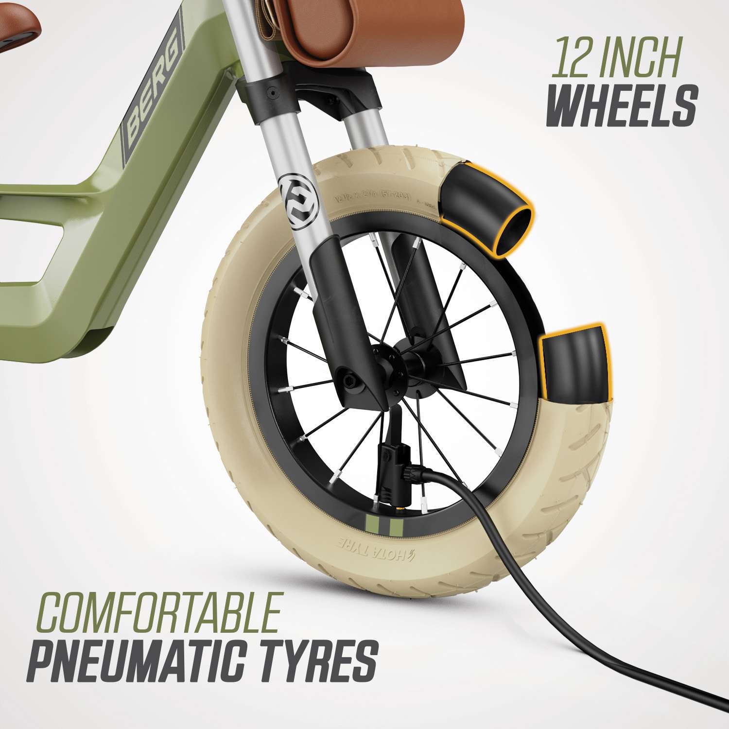 אופני איזון כולל גלגלי אוויר של חברת BERG מהולנד דגם BIKY RETRO GREEN לגיל 2.5-5 – תמונה 12