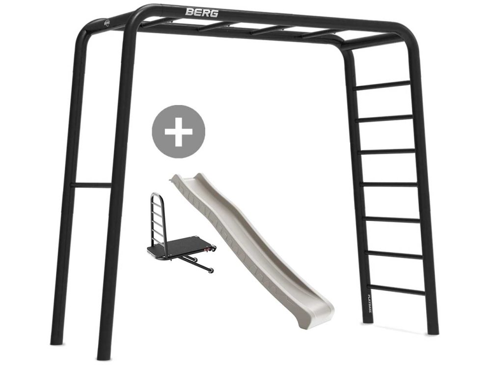 PlayBase באורך 2.4 מטר כולל מגלשה מונקי בר סולם טיפוס טרפז וזוג טבעות של חברת Berg מהולנד
