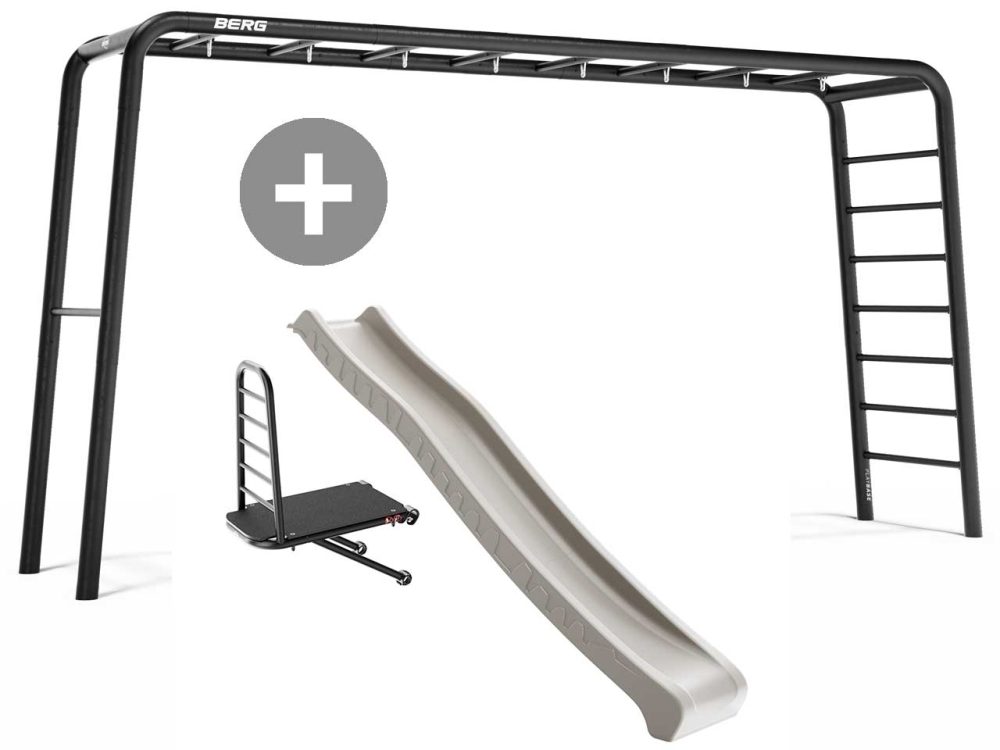 PlayBase באורך 4.7 מטר כולל מגלשה מונקי בר סולם טיפוס טרפז וזוג טבעות של חברת Berg מהולנד