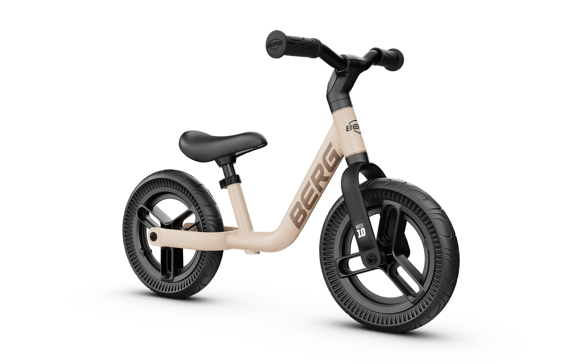 אופני איזון דגם MOOV 10 כולל גלגלי גומי דחוס EVA של חברת BERG מהולנד בצבע Sand Beige
